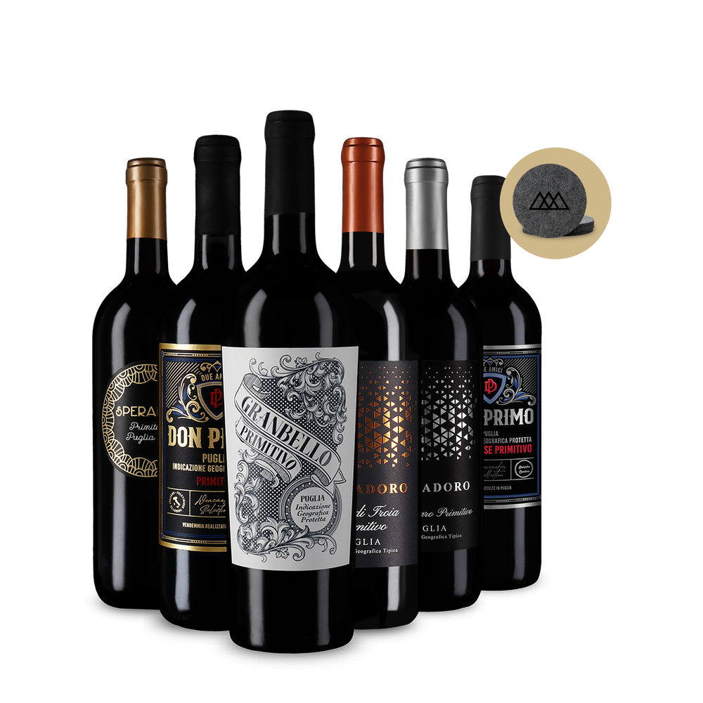 Primitivo-Hits im 6er-Paket + Filzuntersetzer