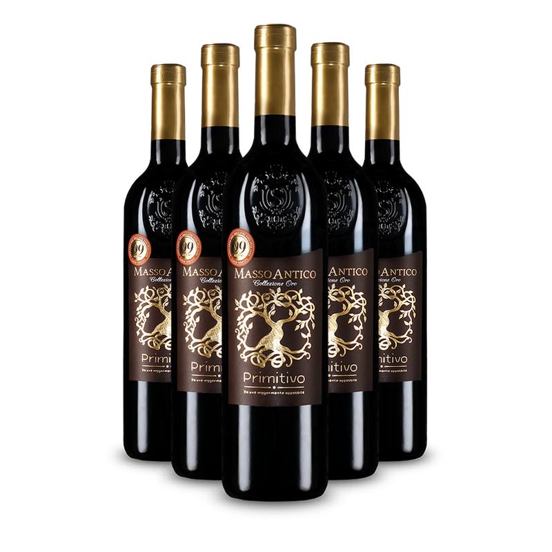 5 Flaschen Masso Antico Primitivo Appassite Collezione Oro 2024 – Gold