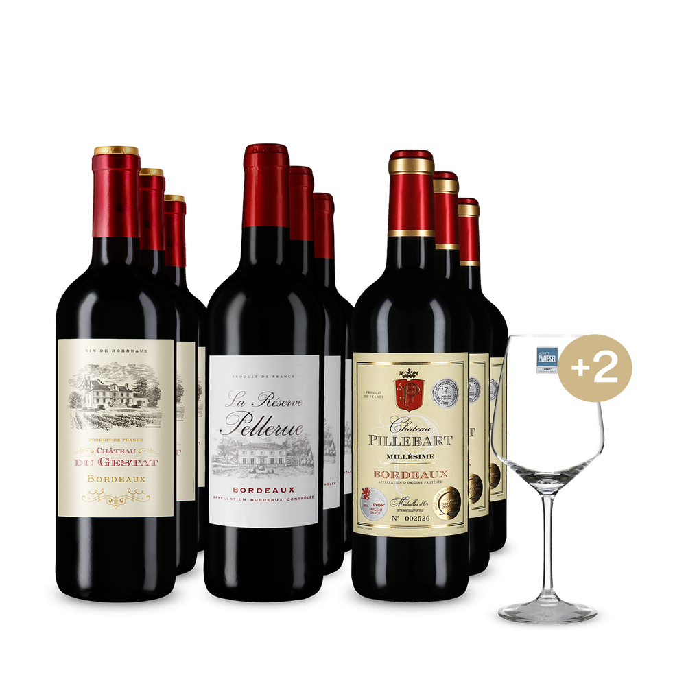 3x3 Bordeaux-Auswahl + 2 Weingläser & Gratisversand