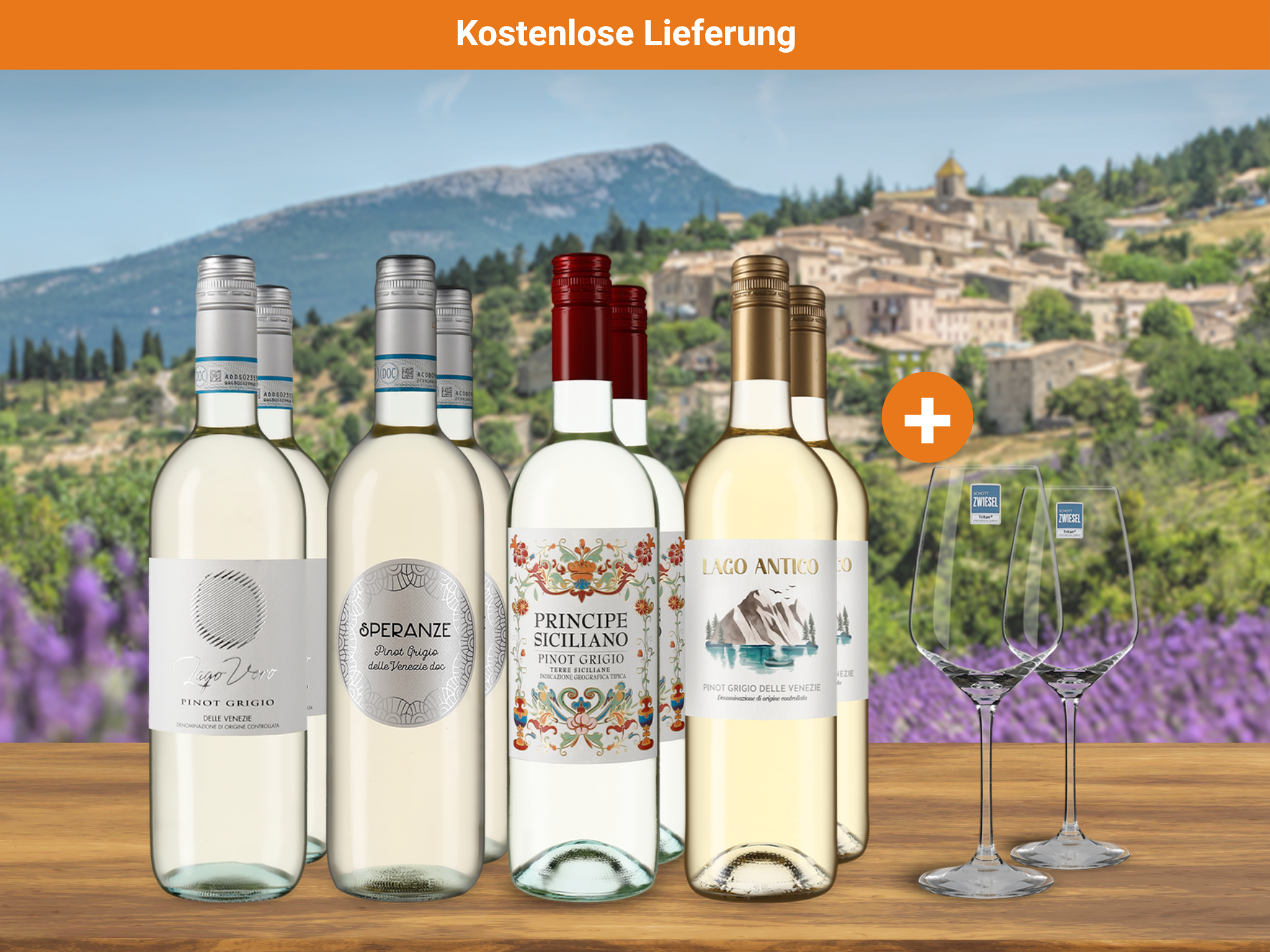 4x2 Pinot-Grigio-Genuss + 2 Schott Zwiesel Gläser & Gratisversand